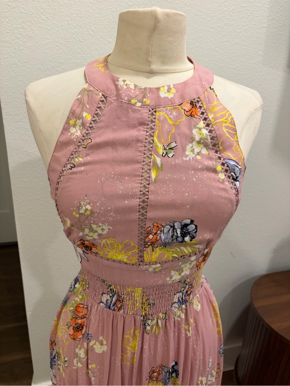 Women's Pink Floral Halter Maxi Dress - Picture 2 of 9